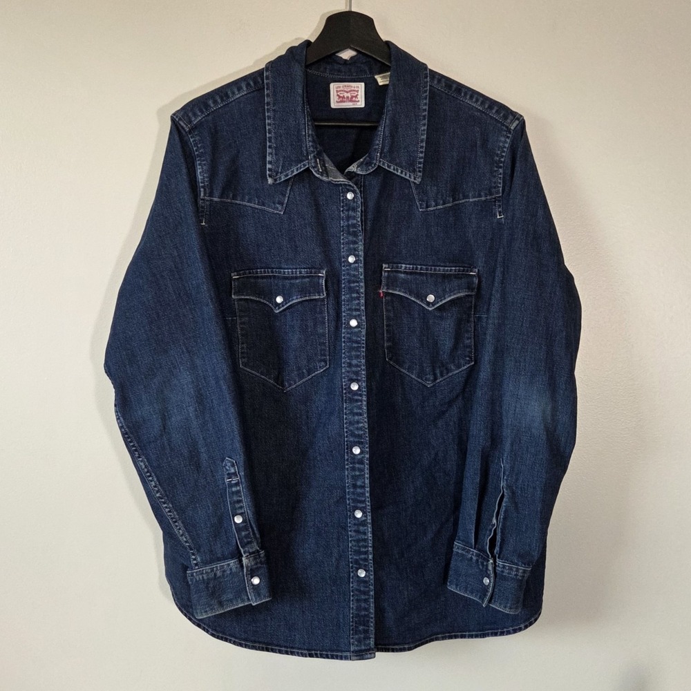 Levi's Women's 2X Ultimate Western Pearl Snap Denim Shirt Minds Eye 57784-0002